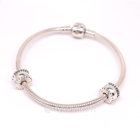 Two Authentic PANDORA Sterling Silver Beveled Clips - 790267 - Picture 7 of 9